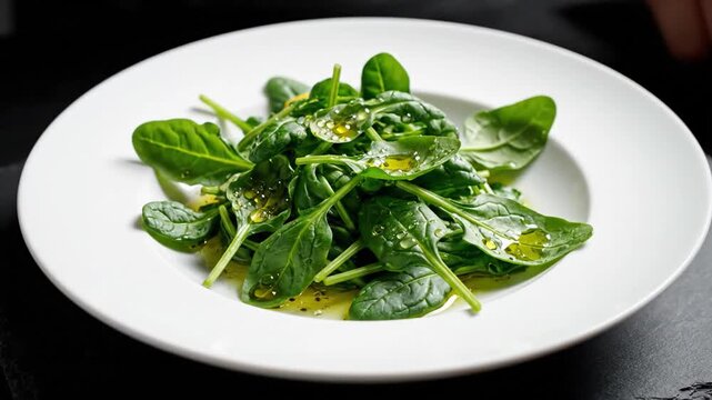 Baby Spinach Salad Lightly Dressed With Olive Oil