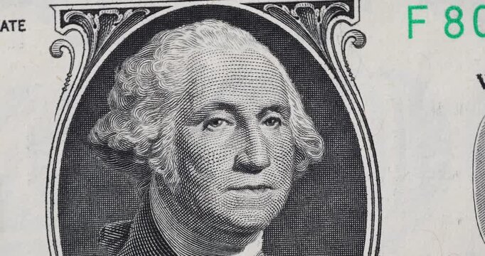 Close up macro George Washington portrait on one dollar bill footage