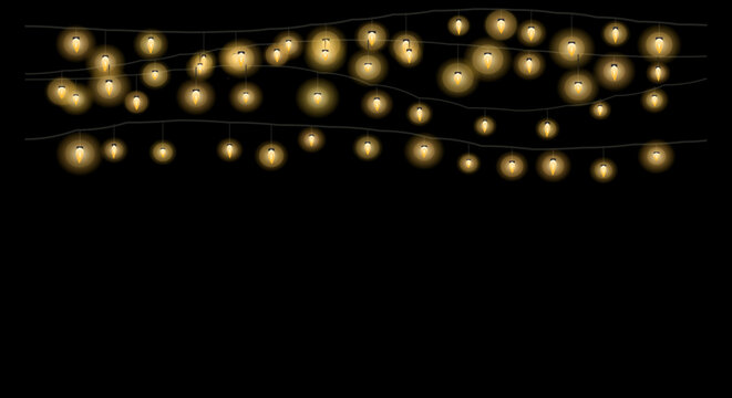 Bright string lights spelling out a festive word in a dark setting.