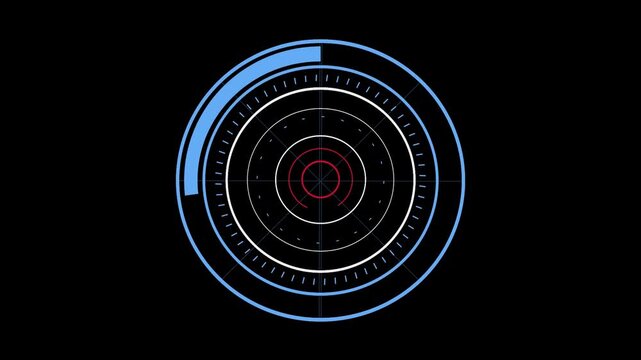 Black backgroundFuturistic neon blue circular HUD interface with glowing digital elements, high tech sci fi design, and modern technology concept on black background