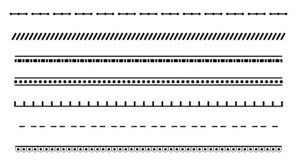 Obraz premium Decorative Divider Line Set with Abstract Geometric Borders Dotted Dashed and Patterned Vector Graphic