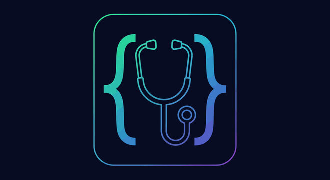 Neon Stethoscope Coding Icon with Digital Heart Rate Pulse Concept