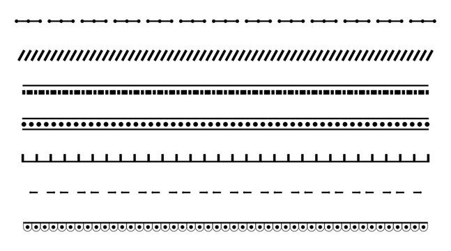 Decorative Divider Line Set with Abstract Geometric Borders Dotted Dashed and Patterned Vector Graphic