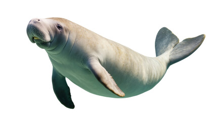 Gray aquatic Dugong swimming gracefully with wrinkled skin and flippers © Elowen