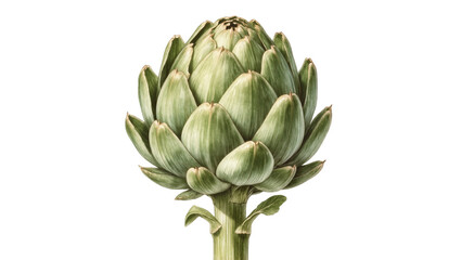 Fototapeta premium Green Artichoke with Stem and Leaves Close-Up