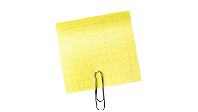 Bright yellow sticky note with silver paperclip below