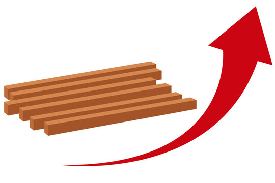角材の減少と価格上昇で示す木材不足とコスト増加のコンセプトイラスト