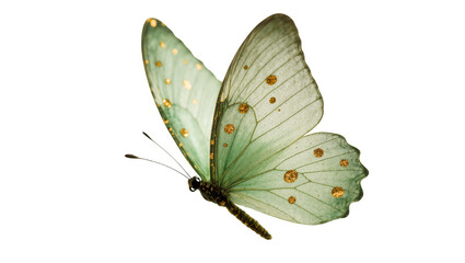 Pale green Butterfly with golden spots and delicate wings © Elowen