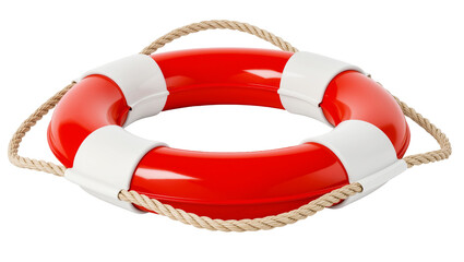 Red life preserver with white ring and rope handle © Elowen