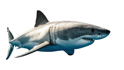 Obraz premium Gray Great White Shark Swimming with Fins and Visible Teeth