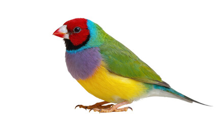 Obraz premium Colorful Gouldian Finch Bird Perched with Yellow Belly and Red Beak