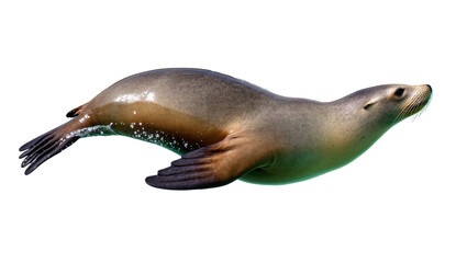 Brown Sea Lion Swimming with Dark Flippers and Whiskers © Elowen