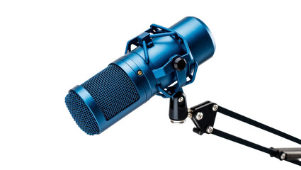 Blue studio microphone with shock mount and boom arm © Elowen