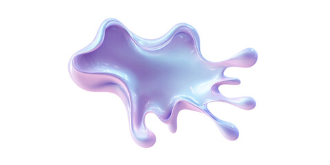 Obraz premium Iridescent 3d liquid splash blob in pastel purple blue gradient isolated on white background for modern web banner and cosmetic branding