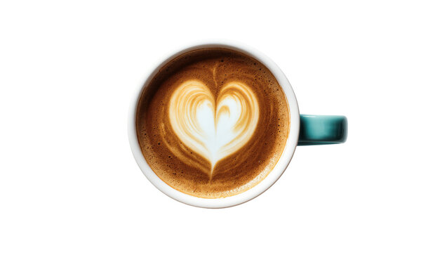 Ceramic Coffee Cup with Latte Art Heart Design and Creamy Foam