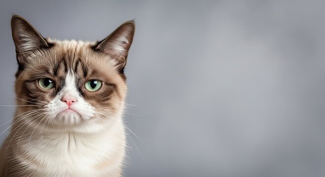 A cat with a neutral expression, staring directly at the camera.