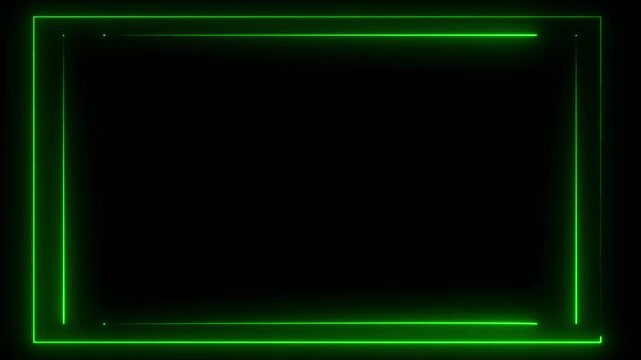 Neon square frames progression three panels showing animation