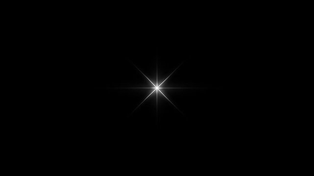 Sparkling star twinkle glitter white cartoon doodle animation Beautiful white star sparkles and glowing light flares on a black screen; 4K seamless loop for festive holiday decorations magical scenes