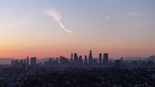 Los Angeles Skyline with Beautiful Sunset Afterglow at Dusk