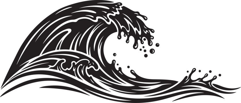 Black wave, ocean wave, surf icon, vector wave, crashing wave