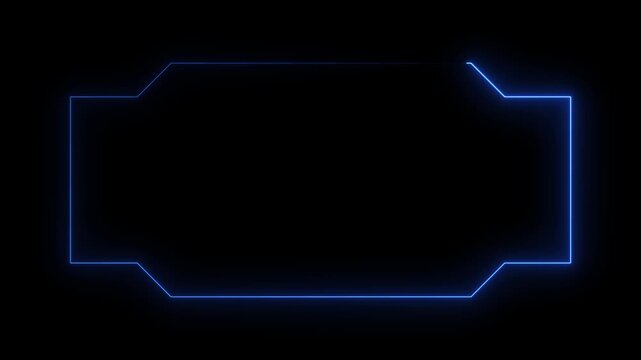 Neon blue rectangular frames progression of shapes on black background
