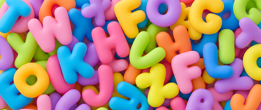 Colorful 3D plastic alphabet letters stacked together as educational toys for children