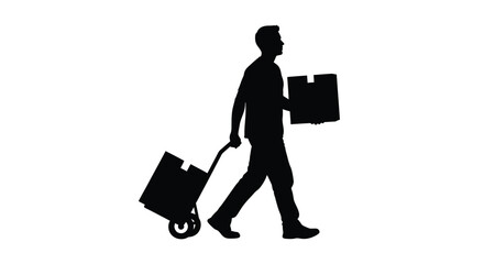 Man with rolling cart and packages side view silhouette high quality © Rita