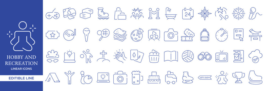 Hobby and Recreation Line Icons Mega Set, Leisure Activity Outline Vector Collection Editable Stroke