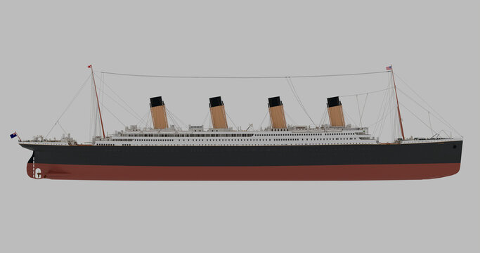 RMS Titanic in der Seitenansicht auf grauem Hintergrund 