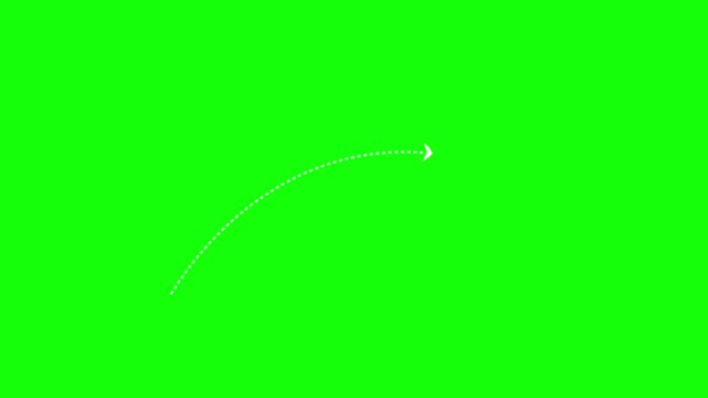 White arrow moving in arc across green screen background
