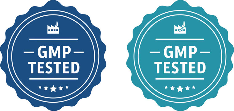 GMP Tested Certification Badge Icons for Pharmaceutical and Supplement Packaging Design