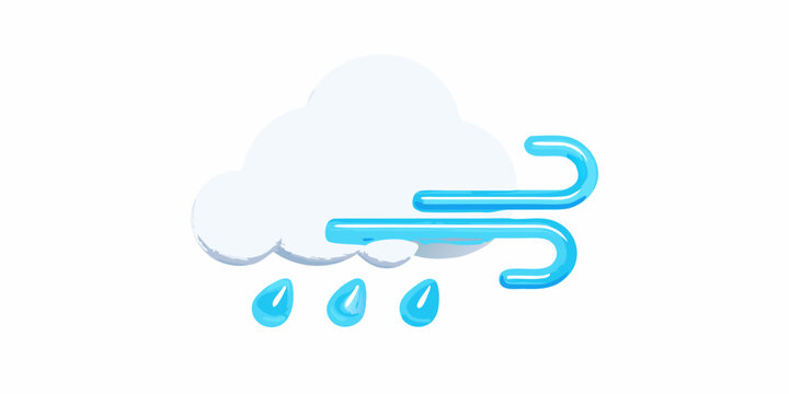 Weather icon 3d cloud with wind and raindrops on white background