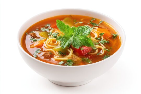 Authentic Uzbek lagman with copy space
