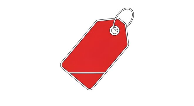 Red price tag icon with silver string and hole