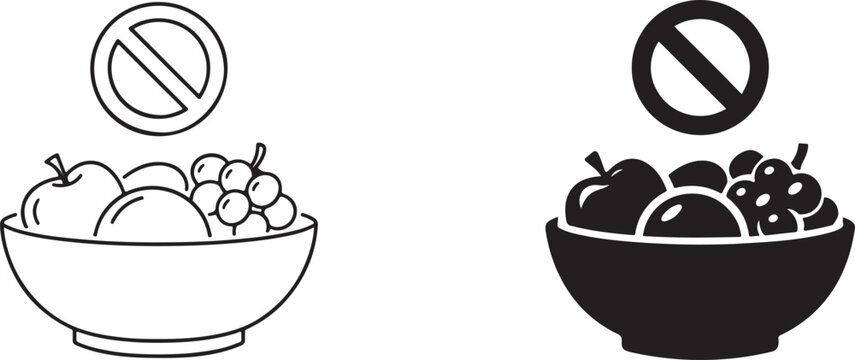 Zero hunger meal bowl icon in black silhouette and line art style.