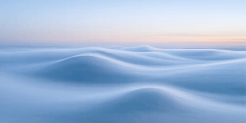Abstract blue winter landscape with white snow clouds over a cold aerial horizon and frozen sea water at sunrise © PIXEL
