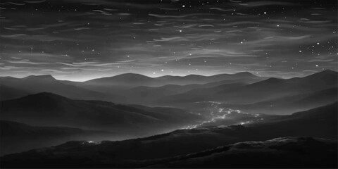 A breathtaking sunset view of snowy mountain peaks under a blue sky as evening clouds and mist drift over the forest valley horizon © PIXEL