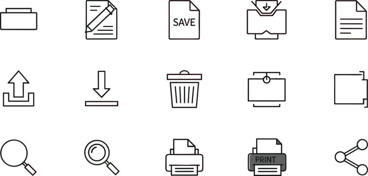 Set of document and file management icons flat vector collection for office and business use