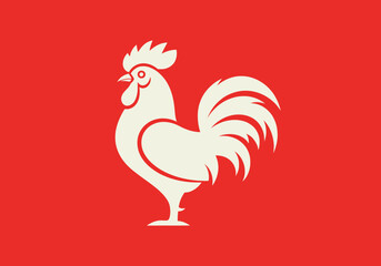 Minimalist white rooster silhouette on solid red background © yan