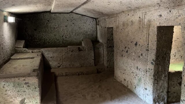 Interior Perspective of Carved Stone Beds for the Dead