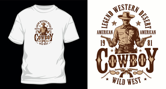 Cowboy legend american wild west t shir design vintage.