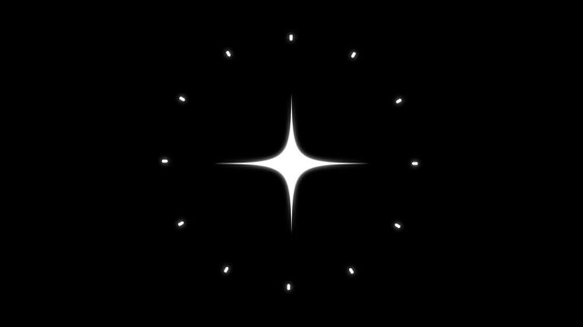 Circle fireworks explosion with line shape animation, glittering twinkle star blast in center, cartoon firework element glowing ellipse, 4K animation on black screen background