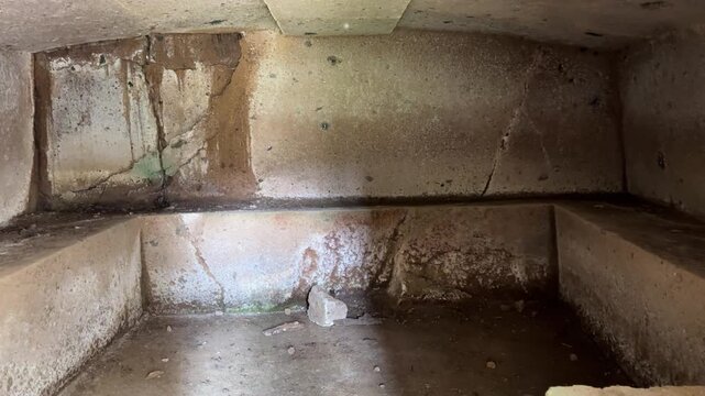 Etruscan Tufa Chamber Featuring Carved Funeral Couches