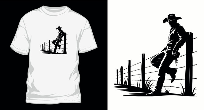 Cowboy leaning on fence t shirt design western.