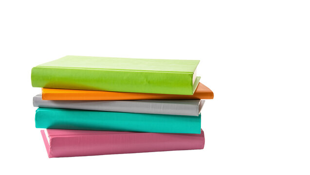 Stacked colorful notebooks with green orange teal, and pink covers