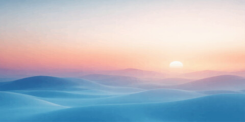 Naklejka premium A breathtaking mountain landscape at dawn and dusk where the sun glows through clouds and fog to light up a heaven-like horizon view of nature between the morning sunrise and evening sunset