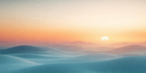 Fototapeta premium A beautiful orange sunset and morning sunrise glow over mountain peaks and the sea horizon under a colorful sky with clouds