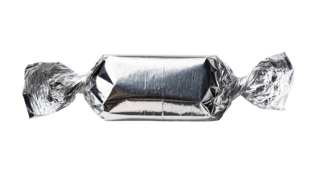 Silver foil wrapped candy package with twisted ends