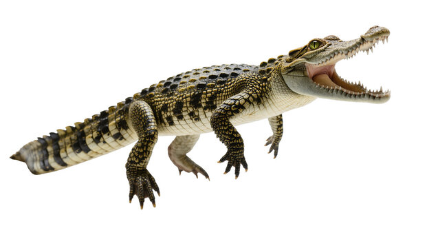 Green Juvenile Crocodile with Open Mouth and Scaly Skin