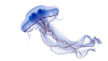 Blue jellyfish with delicate tentacles floating in water © Isolde